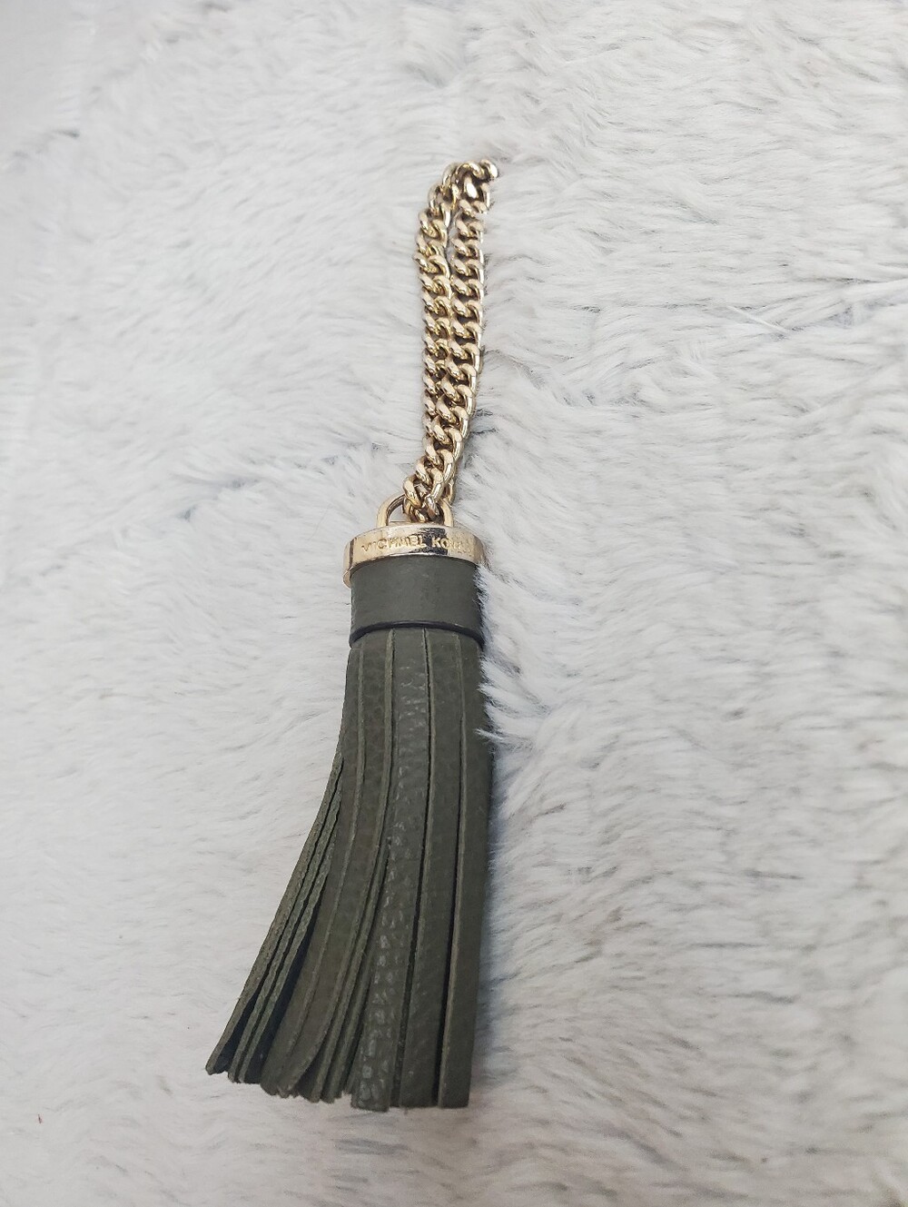 Michael Kors Gold Hardware Olive Green Leather Tassel Handbag Charm Hang Tag